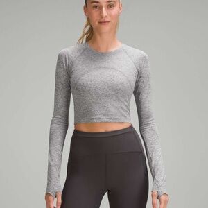 Lululemon Swiftly Tech Cropped Long-Sleeve Shirt 2.0 Slate / White